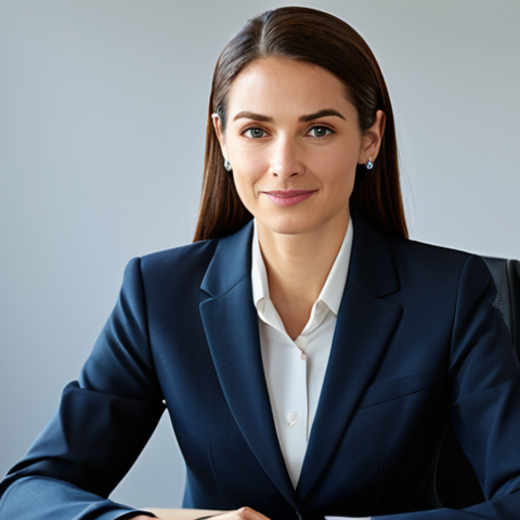 여성 배뇨장애 진단과 치료법 - A professional businesswoman in a modest business suit, sitting at a desk in a modern office, fully ...
