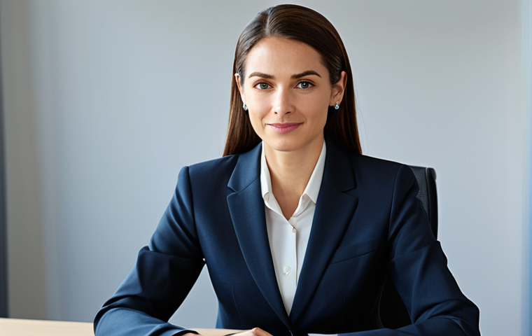 여성 배뇨장애 진단과 치료법 - A professional businesswoman in a modest business suit, sitting at a desk in a modern office, fully ...