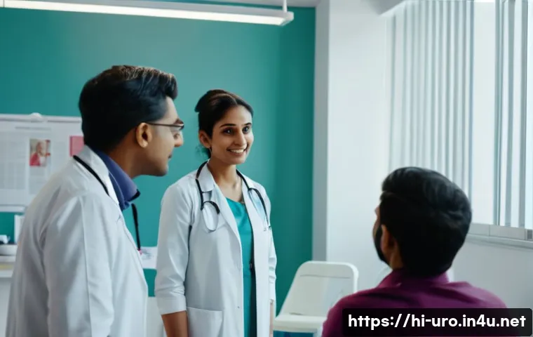 성병 감염 예방을 위한 생활 습관 - A diverse group of Indian adults in a clean, modern clinic setting, having a friendly and open conve...