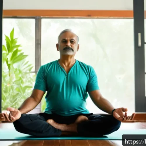 소변을 자주 보고 싶은 원인과 치료 - A serene Indian middle-aged man practicing yoga in a bright, airy room with morning sunlight filteri...