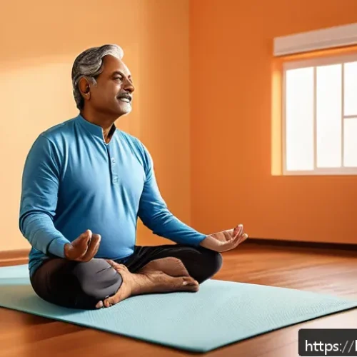 소변 배출 장애로 인한 잔뇨감 해결법 - A detailed and informative illustration showing a middle-aged Indian man practicing Kegel exercises ...