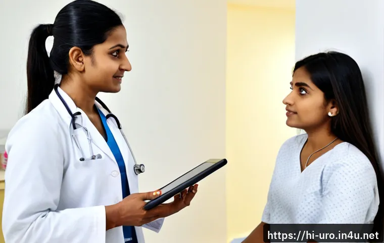여성 요로감염 원인과 치료법 - Photorealistic healthcare consultation in a modern Indian clinic, adult Indian woman in modest every...